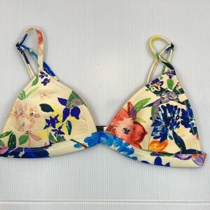TRIANGL Neoprene Floral Print Triangle Bikini Top M Swim Beach Y2K